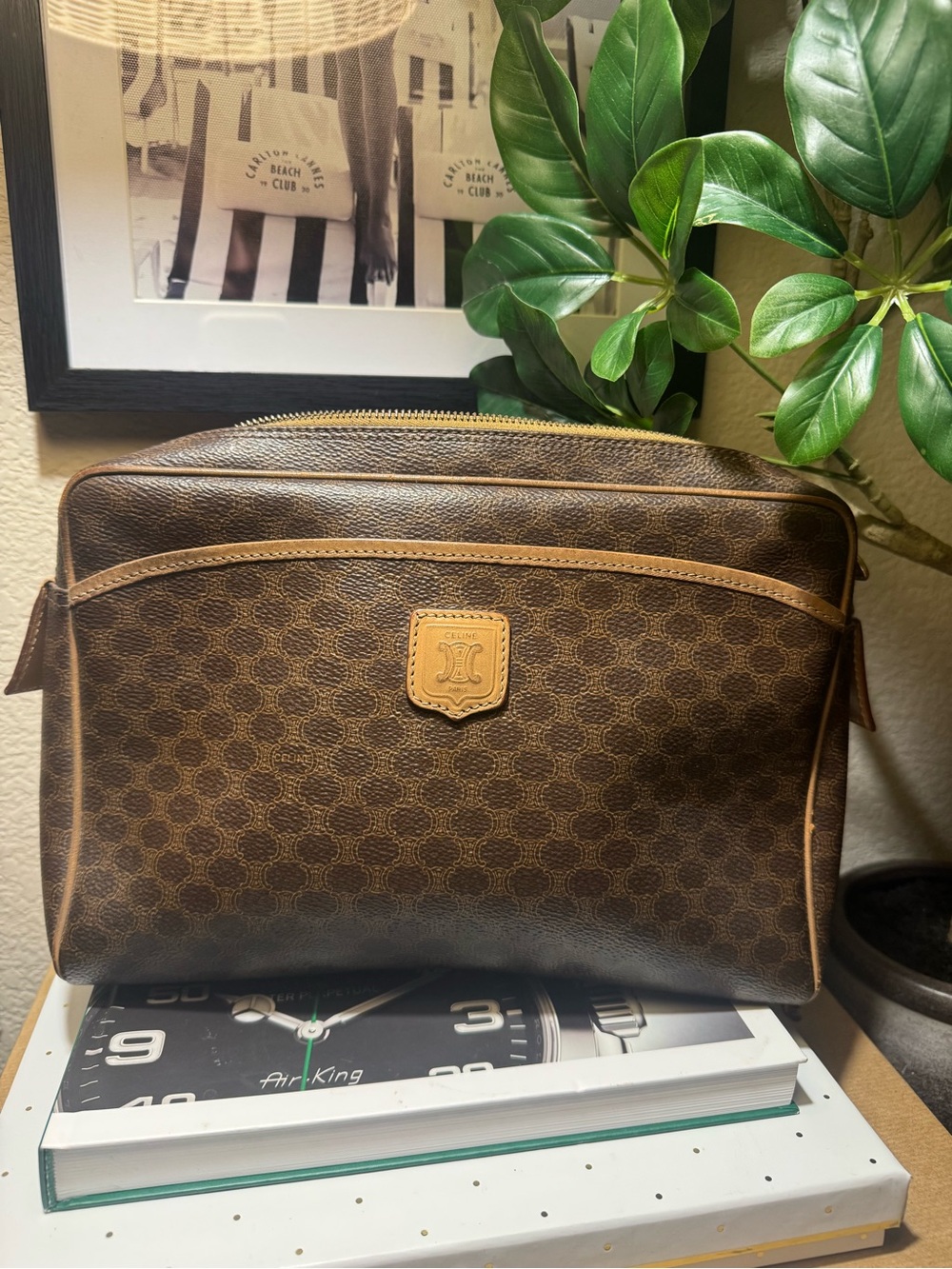 Vintage CELINE Macadam Triomphe Brown Monogram Zip Clutch Pouch